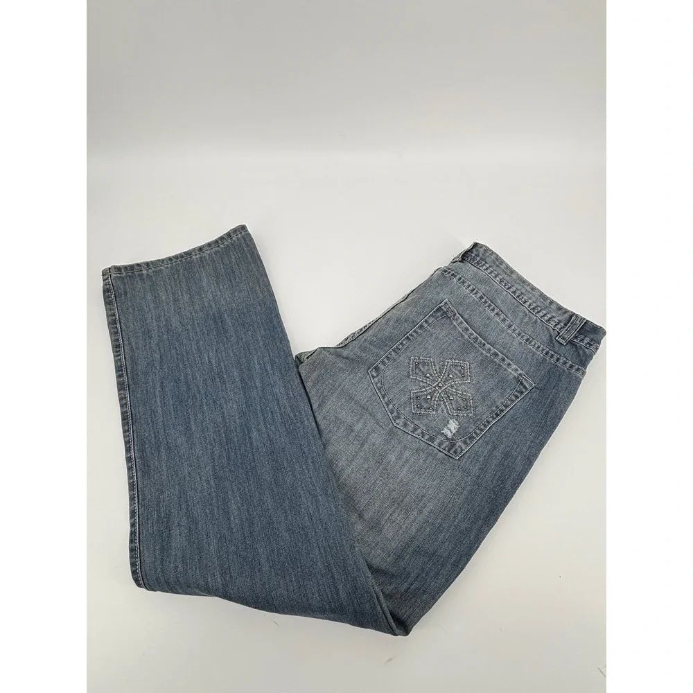 Ecko Unltd Mens Distressed Embroidered Cross Pocket Jeans Blue Size 36 Y2K